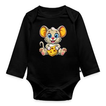 Cheese Loving Mouse - Organic Longsleeve Baby Bodysuit - black - Front