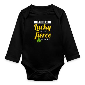 Irish Girl: Glücklicher und heftiger Humor - Baby Bio-Langarm-Body - Schwarz - Vorne