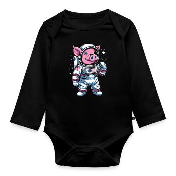 Kleines Schweinchen: Astronaut Schwein - Baby Bio-Langarm-Body - Schwarz - Vorne