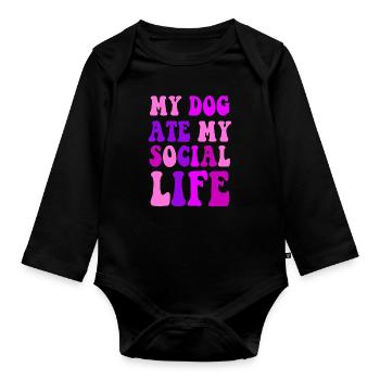 Mon chien a mangé ma vie sociale Chiens Propriétaires de chiens - Body Bébé bio manches longues - noir - Devant