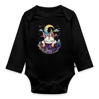 Univers Ciel Lune Attrape-Rêves Chat Endormi - Body Bébé bio manches longues - noir - Devant