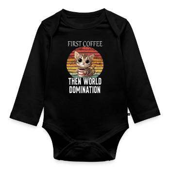 D’abord le café, puis la domination du monde chat Kitty - Body Bébé bio manches longues - noir - Devant
