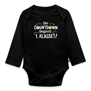 Kita Abgänger Absolvent Countdown 1. Klasse Einsch - Baby Bio-Langarm-Body - Schwarz - Vorne