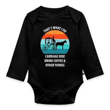 Coachman Carriage Horse-drawn carriage Coffee - Organic Longsleeve Baby Bodysuit - black - Front
