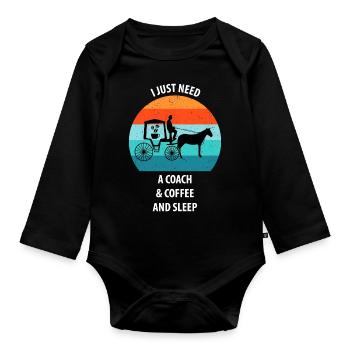 Coachman Carriage Horse-drawn carriage Coffee - Organic Longsleeve Baby Bodysuit - black - Front