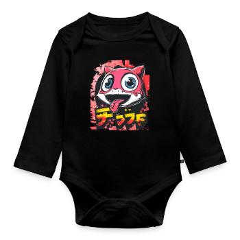 Graffiti Japonais Mignon Coquine Anime Chat - Body Bébé bio manches longues - noir - Devant