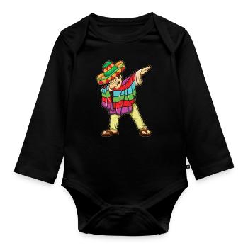 Poncho Mexicain Cinco De Mayo Muertos Taco Sombrero - Body Bébé bio manches longues - noir - Devant