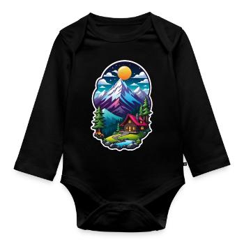Mountain Nature Hiking Climbing Lake - Organic Longsleeve Baby Bodysuit - black - Front