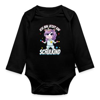 I'm a school kid unicorn now - Organic Longsleeve Baby Bodysuit - black - Front