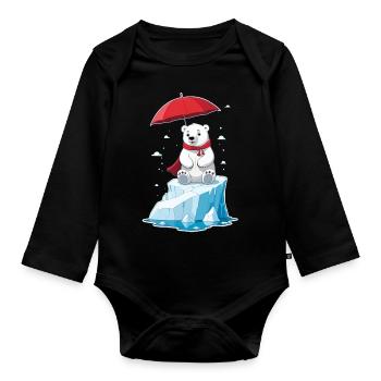 Polar Bear, Ice & Parasol - Organic Longsleeve Baby Bodysuit - black - Front