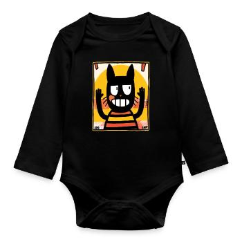 Funny, sarcastic "So sad" retro cat - Organic Longsleeve Baby Bodysuit - black - Front