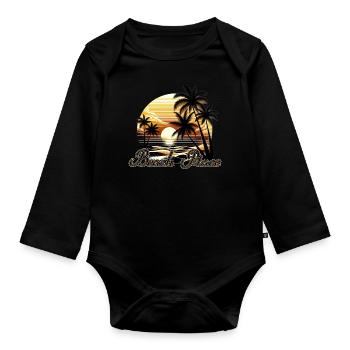 Été, Soleil, Plage, Mer, Palmiers, Vacances - Body Bébé bio manches longues - noir - Devant