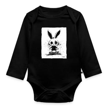 Skater Bunny : Planche à roulettes - Body Bébé bio manches longues - noir - Devant
