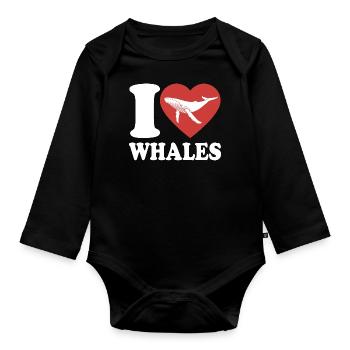 J’aime les baleines - baleine - baleine à bosse - cadeau - Body Bébé bio manches longues - noir - Devant