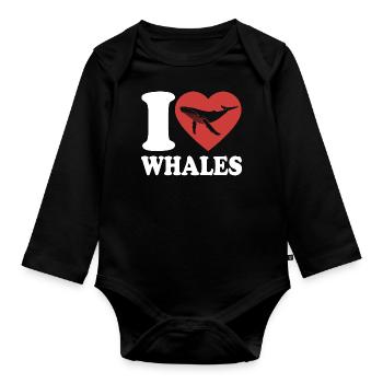 J’aime les baleines - baleine - baleine à bosse - cadeau - Body Bébé bio manches longues - noir - Devant