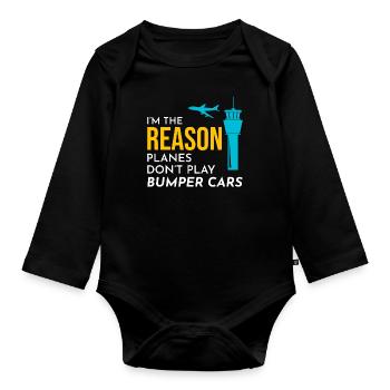 Air Traffic Controller ATC Aviation Humor Airplane - Organic Longsleeve Baby Bodysuit - black - Front