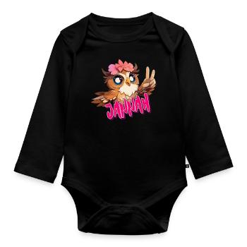 JANNAH - Schöner Mädchen Name mit süßer EULE - Baby Bio-Langarm-Body - Schwarz - Vorne