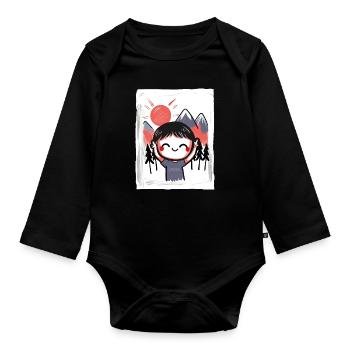 Funny, happy child in nature - Organic Longsleeve Baby Bodysuit - black - Front