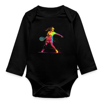 Tennis Girls Retrowave - Organic Longsleeve Baby Bodysuit - black - Front