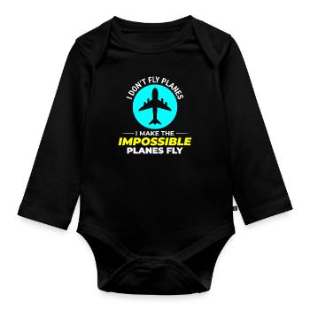 Aerospace Engineer Flight Mechanics Plane Airplane - Organic Longsleeve Baby Bodysuit - black - Front