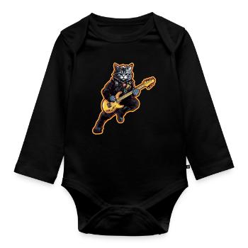 Musician Cat Rocker Guitar Instruments Love - Organic Longsleeve Baby Bodysuit - black - Front