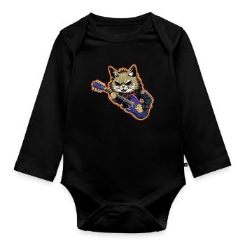 Musician Cat Rocker Electric Guitar Instruments - Organic Longsleeve Baby Bodysuit - black - Front