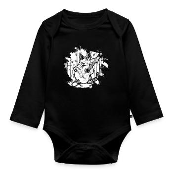 Chat jouant des instruments de guitare acoustique cool - Body Bébé bio manches longues - noir - Devant