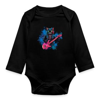 Chat jouant de la guitare acoustique Instruments Rocker - Body Bébé bio manches longues - noir - Devant