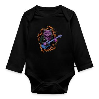 Katze spielt Akustikgitarre Instrumente Rockband - Baby Bio-Langarm-Body - Schwarz - Vorne