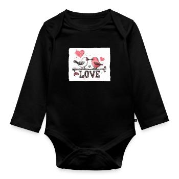 Deux oiseaux aimants, amour d’oiseau - Body Bébé bio manches longues - noir - Devant