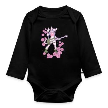 Musikerin Cat spielt Gitarre Instrumente Rock Metal - Baby Bio-Langarm-Body - Schwarz - Vorne