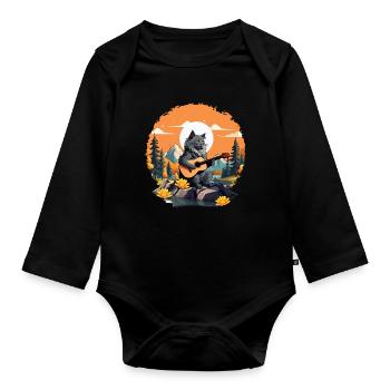 Mountain Cat Plays Guitar Instruments Rock Cute - Organic Longsleeve Baby Bodysuit - black - Front