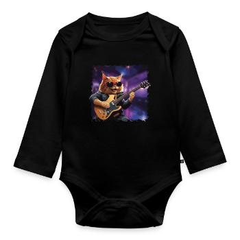 Drôle Chat Joue Guitare Instruments Mignon - Body Bébé bio manches longues - noir - Devant