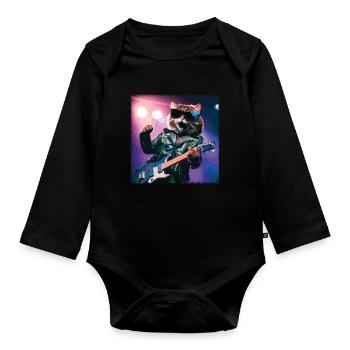 Drôle de chat joue des instruments de guitare Concert mignon - Body Bébé bio manches longues - noir - Devant