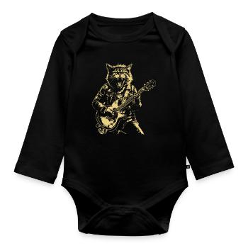 Miau Katze spielt Gitarre Instrumente Karikatur - Baby Bio-Langarm-Body - Schwarz - Vorne