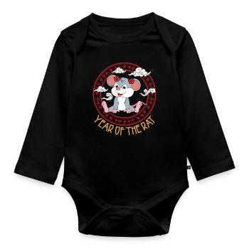 Année Du Rat Chinois Mignon Chinois Kawaii - Body Bébé bio manches longues - noir - Devant