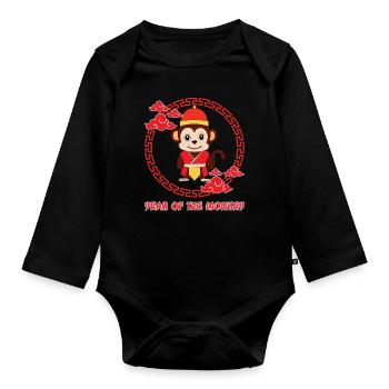 Year Of Monkey Cute Zodiac Kawaii New Year - Organic Longsleeve Baby Bodysuit - black - Front