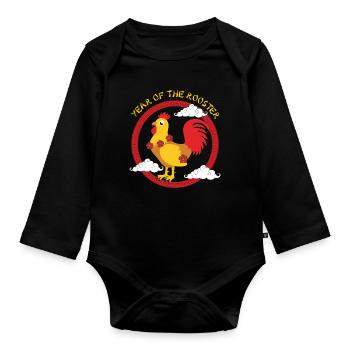 Année Du Coq Zodiaque Mignon Kawaii Nouvel An - Body Bébé bio manches longues - noir - Devant