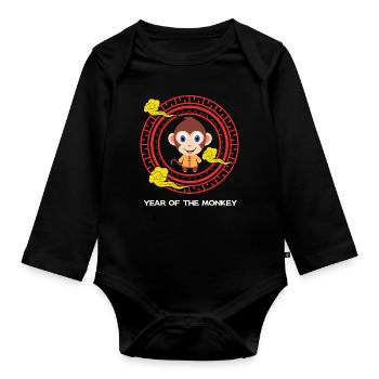 Year Of The Monkey Kawaii Zodiac Chinese New Year - Organic Longsleeve Baby Bodysuit - black - Front