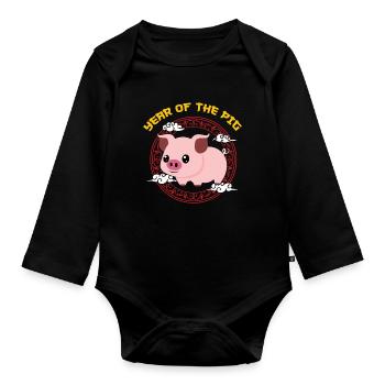 Année Du Cochon Kawaii Zodiac Nouvel An Chinois - Body Bébé bio manches longues - noir - Devant