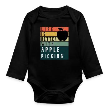 Life Is Better With Apple Picking Retro - Organic Longsleeve Baby Bodysuit - black - Front