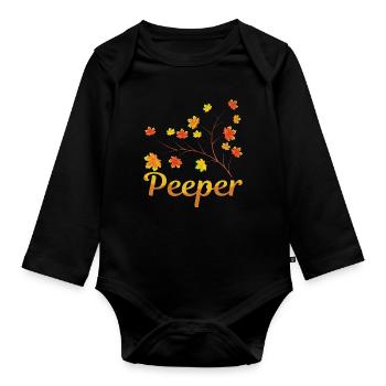 Peeper Foliage Leaf Peeping Funny - Organic Longsleeve Baby Bodysuit - black - Front