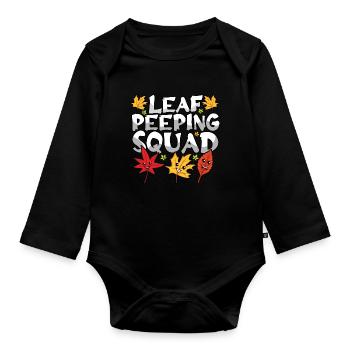Leaf Peeping Squad Niedlicher Kawaii Laub Leaf Peeper - Baby Bio-Langarm-Body - Schwarz - Vorne