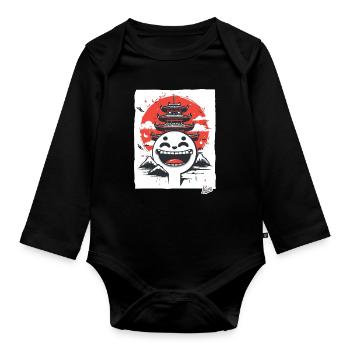 Japanische Berge: Shinto-Pagode lachendes Gesicht - Baby Bio-Langarm-Body - Schwarz - Vorne
