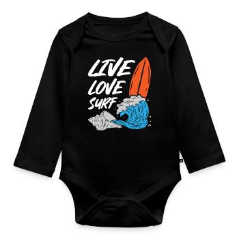 Live Love Surfing - Organic Longsleeve Baby Bodysuit - black - Front