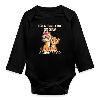 Ich werde eine große Schwester Tiger - Baby Bio-Langarm-Body - Schwarz - Vorne