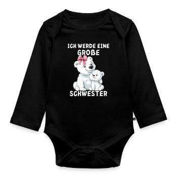 Ich werde eine große Schwester Eisbärin - Baby Bio-Langarm-Body - Schwarz - Vorne