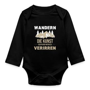 Hiking The art of getting lost in nature - Organic Longsleeve Baby Bodysuit - black - Front