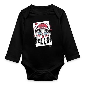 Japanese cartoon cat: So cute, hello! - Organic Longsleeve Baby Bodysuit - black - Front