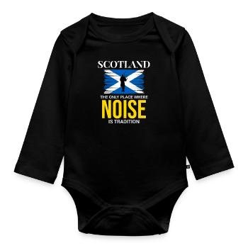 Bagpipe Player Instrument Scottish Scotland Flag - Organic Longsleeve Baby Bodysuit - black - Front